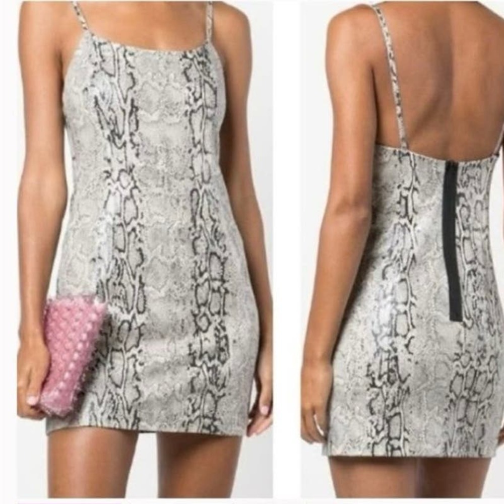 Alice + Olivia Almond Black Snake Print Faux Leather Slip Dress Womens 4 S